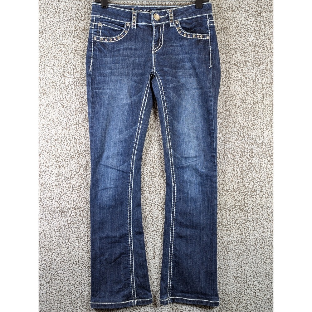 Miss Chic Bootcut Jeans Women's Size 29x30.5 (Tag 3) Blue Embellished